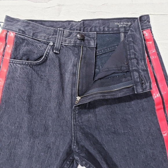 rag & bone Black Straight Leg Jeans with a chic red stripe NWT - Picture 9 of 14
